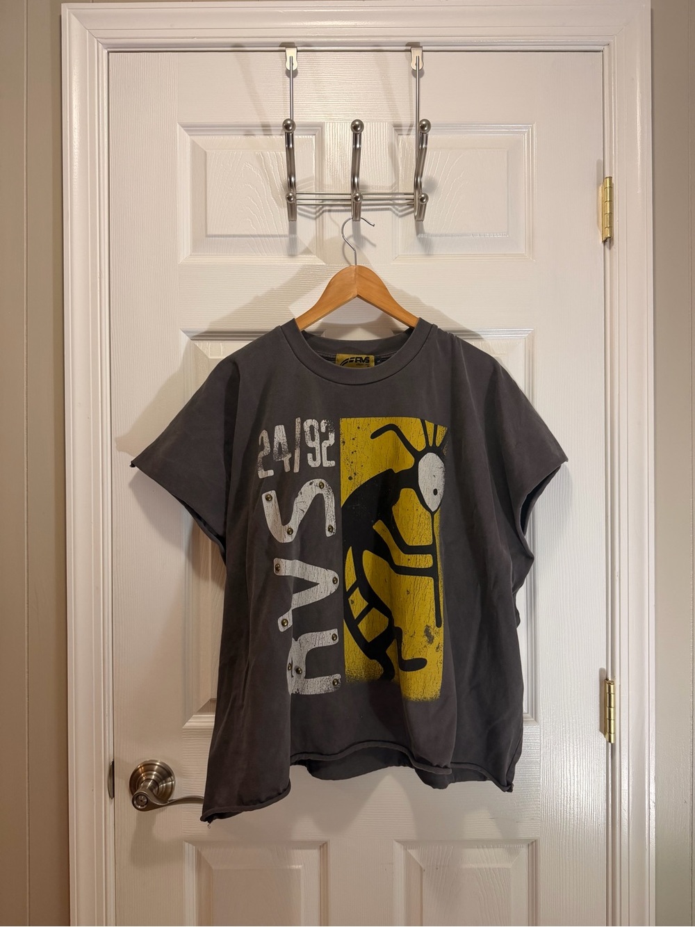 Gray Short Sleeve Graphic Tee with Yellow Print